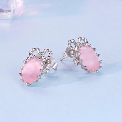 925 Sterling Silver White Gold Plated Earrings with Transparent Glass, 1.6x1.2cm for Women