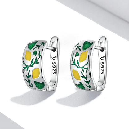 925 Sterling Silver Earrings for Women - Enamel Process - Oxidized Silver - 1.4x0.6 cm