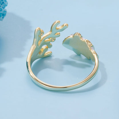925 Sterling Silver Enamel Pavé Setting CZ Gold Plated Ring for Women