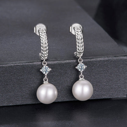 925 Sterling Silver Moissanite and Synthetic Pearl Earrings for Women