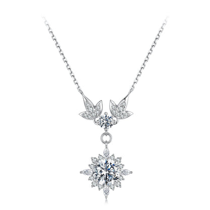 925 Sterling Silver Moissanite Pendant Necklace with Pavé Setting in White Gold - 40+5cm for Women