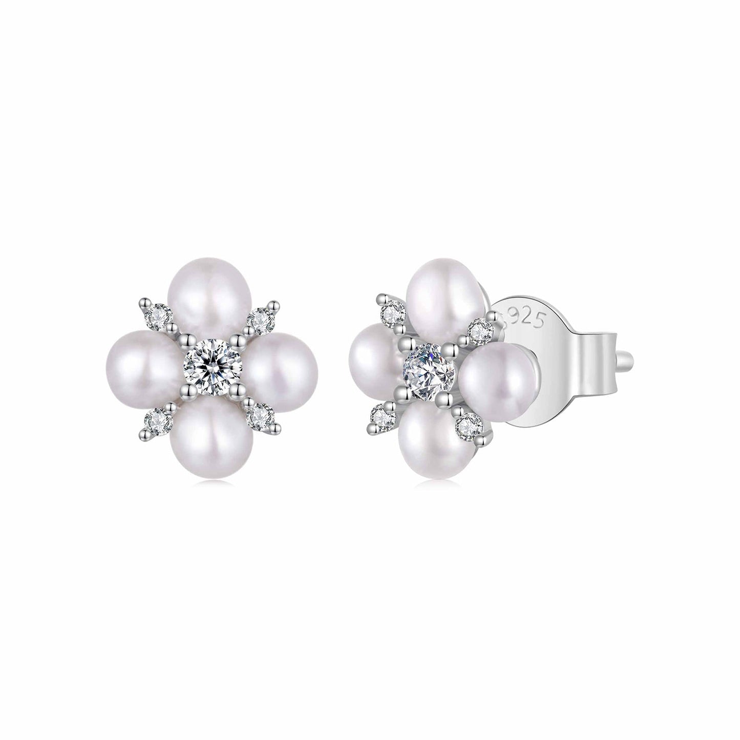 925 Sterling Silver 0.05ct Moissanite & Freshwater Pearl Earrings for Women