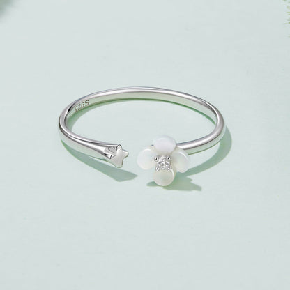 925 Sterling Silver White Gold Plated Ring with Nacre and CZ for Women