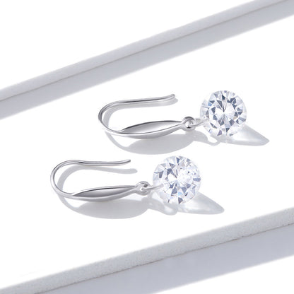 S925 Sterling Silver Earrings 2.6x0.8cm Plated Platinum with Pavé Setting CZ for Women