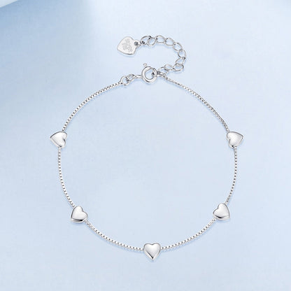 925 Sterling Silver Plated White Gold 17+3.5cm Heart-Shaped Bracelet for Women