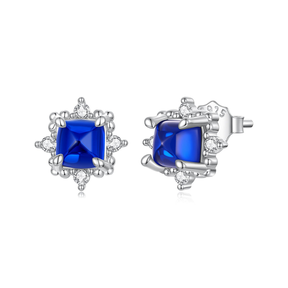 925 Sterling Silver White Gold Plated 0.8 x 0.8 cm Synthetic Spinel CZ Earrings for Women