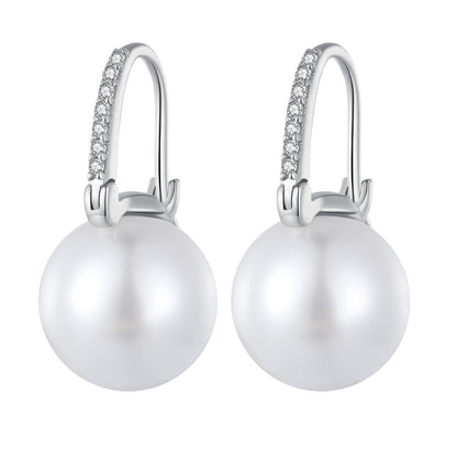 925 Sterling Silver Earrings with Quality Shell Pearl and CZ, 21*11mm, for Women