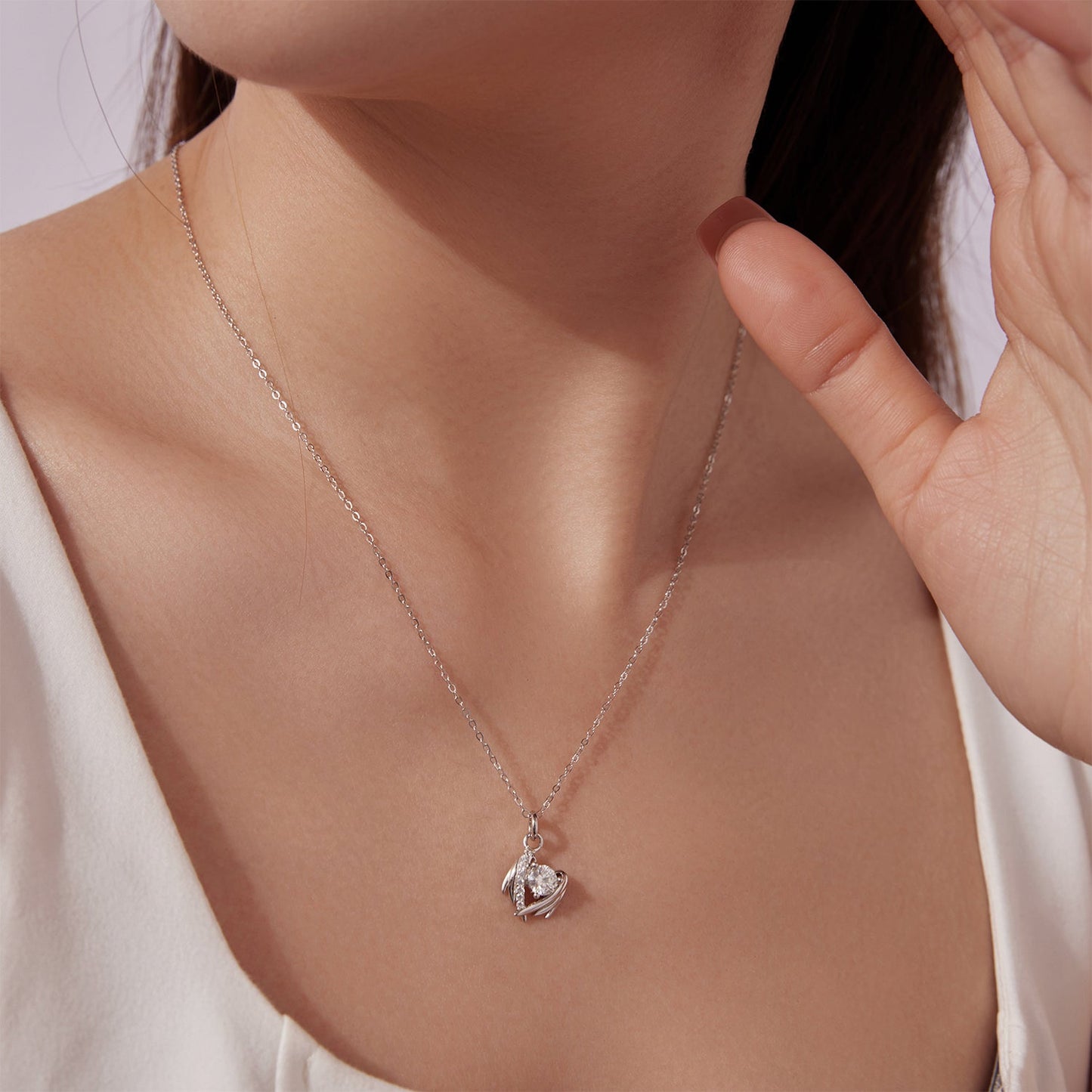 925 Sterling Silver Moissanite White Gold Plated Necklace for Women, Length 40+5cm