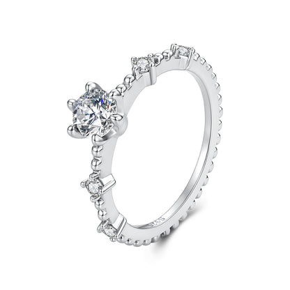 925 Sterling Silver White Gold Plated Size 6 Moissanite Pavé CZ Ring for Women
