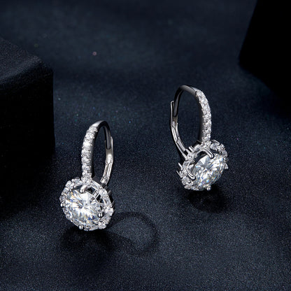 925 Sterling Silver Moissanite Earrings with Pavé Setting, 1.9x1.0cm for Women