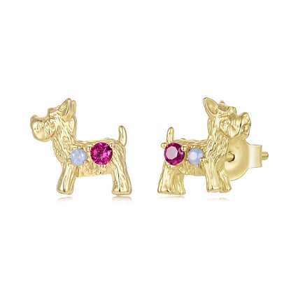925 Sterling Silver Gold Plated Nanostone Opal Pavé CZ 0.9x1.0cm Earrings for Women
