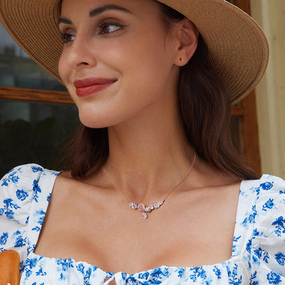 925 Sterling Silver Necklace with CZ & Resin Pendant, 18x39mm, Plated with White Gold