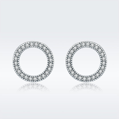 925 Sterling Silver Oxidized Pavé Setting CZ Earrings 1.1cm for Women