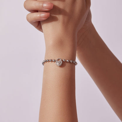 925 Sterling Silver White Gold Plated 17cm Bracelet with CZ Paved Setting for Women