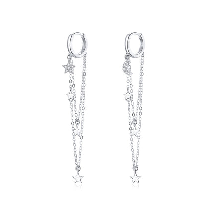 925 Sterling Silver Earrings with Plated Platinum and Pavé Setting CZ, Size 6.5cm
