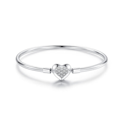 925 Sterling Silver White Gold Plated CZ Bracelet for Women - Size 17.0