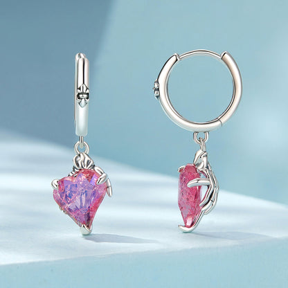 925 Sterling Silver Earrings with Transparent Glass, 28x9mm, Women's Jewelry