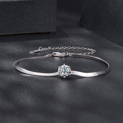 925 Sterling Silver Moissanite 0.50 Carat Bracelet with Pavé Setting and White Gold Plating for Women