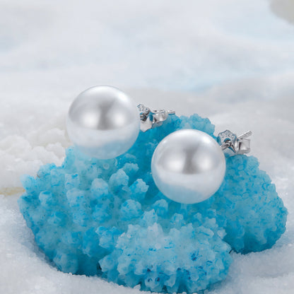 925 Sterling Silver Earrings with Quality Shell Pearl in White Gold Plating for Women