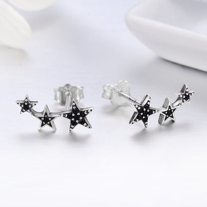 S925 Oxidized Silver Pavé CZ Earrings for Women