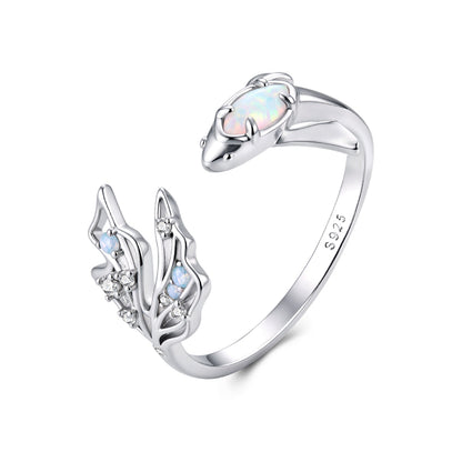 925 Sterling Silver White Gold Plated Nano Opal Ring with CZ for Women