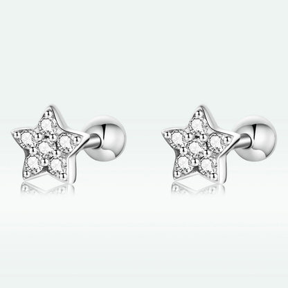 925 Sterling Silver Earrings with Pavé Setting CZ and Platinum Plating - 0.5cm for Women