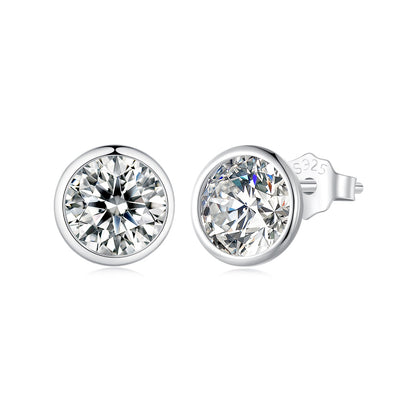 925 Sterling Silver Earrings with Pavé Setting CZ, 7mm, Plated Platinum for Women