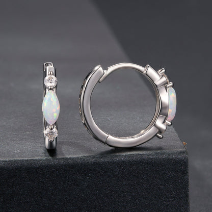 925 Sterling Silver Moissanite and Opal White Gold Plated Earrings for Women
