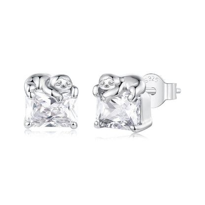 925 Sterling Silver White Gold Plated 0.7x0.7cm Pavé CZ Earrings for Women