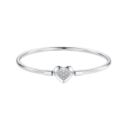 925 Sterling Silver White Gold Plated CZ Bracelet for Women - Size 17.0