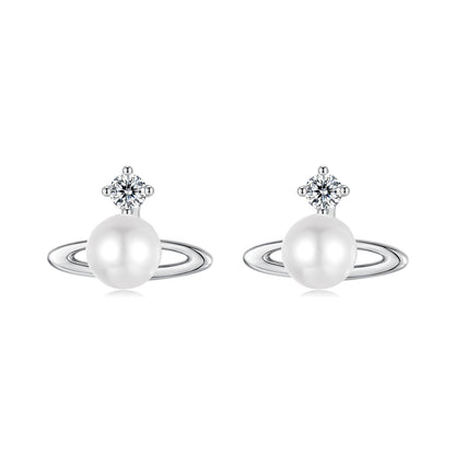 925 Sterling Silver Earrings with White Gold Plating and Shell Pearl