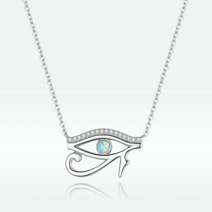 925 Sterling Silver Opal Necklace with CZ and Platinum Plating, Adjustable Length 45cm, Women’s Jewelry