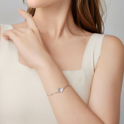 925 Sterling Silver White Gold Plated Bracelet with Enamel and CZ - 15+6cm Length