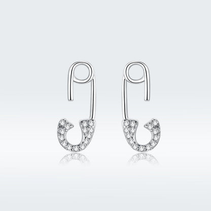 925 Sterling Silver Earrings for Women - 1.7x0.6cm, Platinum Plated with Pavé Setting CZ