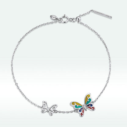 925 Sterling Silver Adjustable Butterfly Enamel Bracelet for Women
