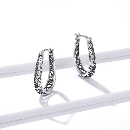 925 Sterling Silver Earrings 2.3*0.4cm Oxidized Silver for Women