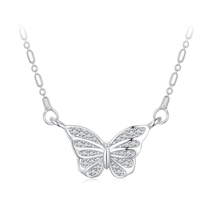 925 Sterling Silver Necklace with Pavé Setting CZ, Length 390+60mm, Pendant Size 8x15mm, for Women