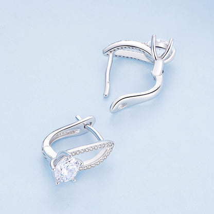 925 Sterling Silver Earrings with CZ Pavé Setting, 1.4*0.62cm for Women