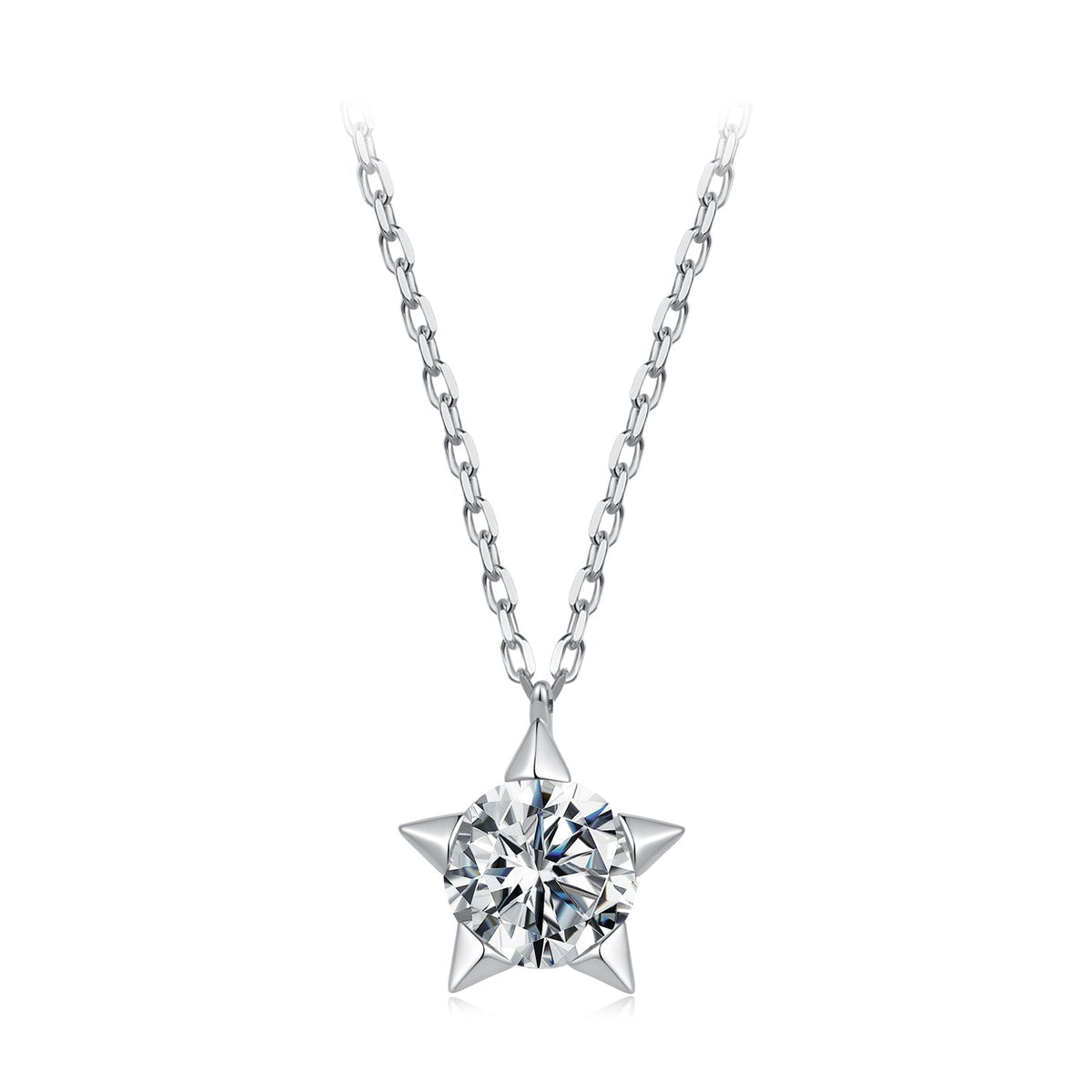 925 Sterling Silver White Gold Plated 1 Carat Moissanite 40+5cm Necklace for Women