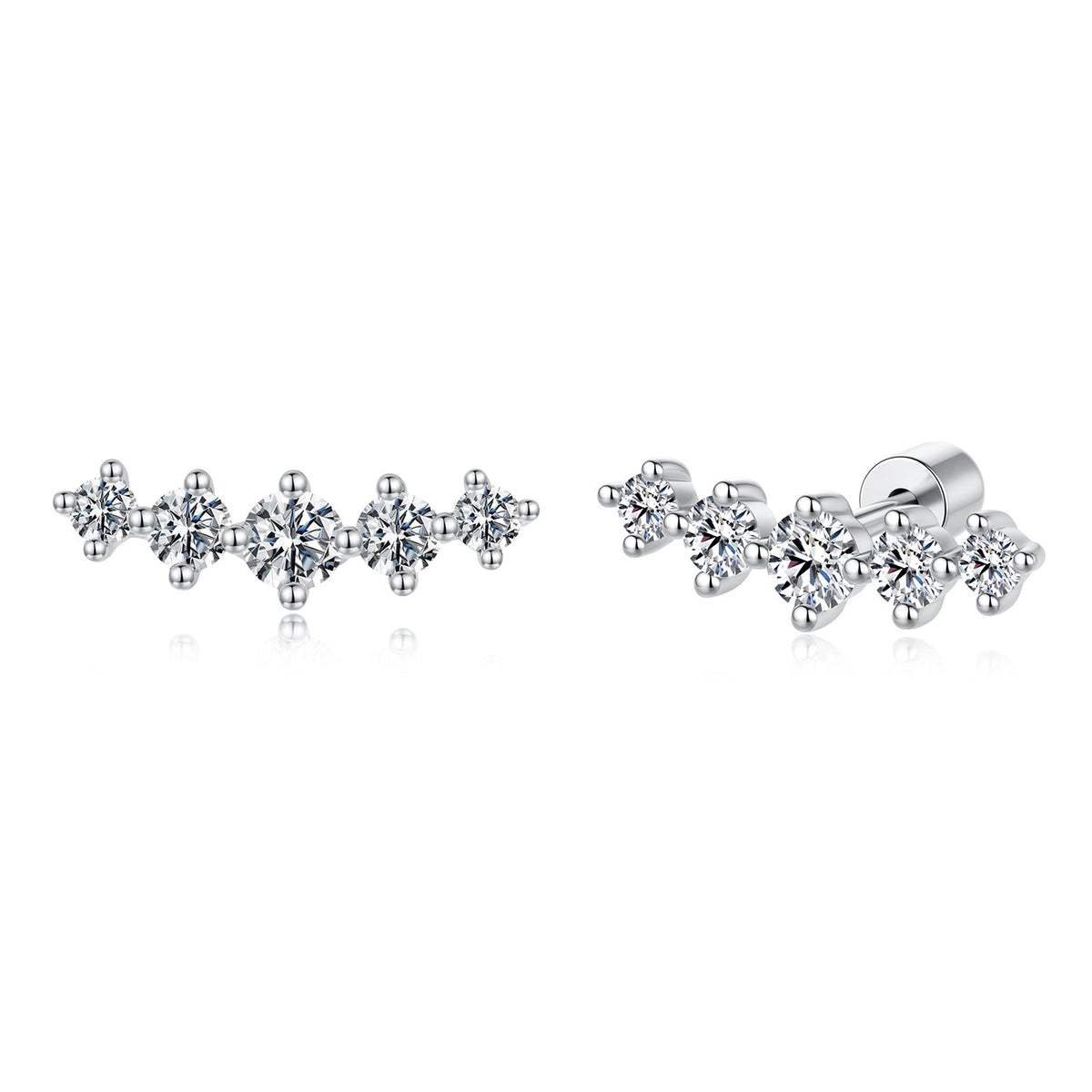 925 Sterling Silver White Gold Plated Moissanite 1.4 x 0.4 cm Earrings for Women