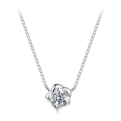 925 Sterling Silver Moissanite 0.5 Carat White Gold Plated Necklace for Women