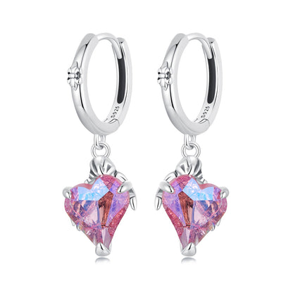 925 Sterling Silver Earrings with Transparent Glass, 28x9mm, Women's Jewelry