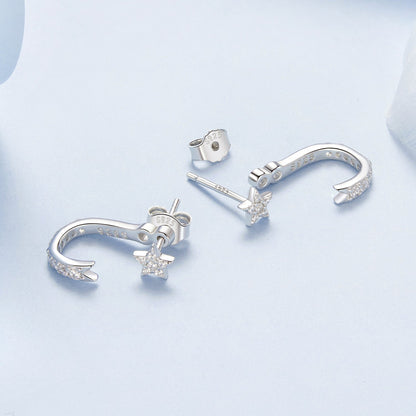 925 Sterling Silver CZ Earrings with White Gold Plating, 1.4x0.5cm for Women