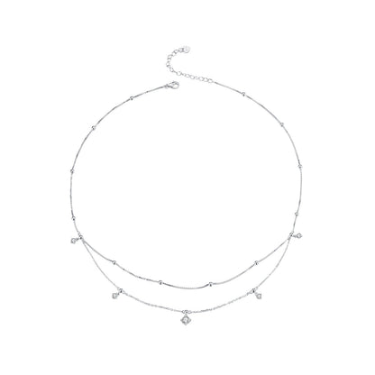 925 Sterling Silver Plated White Gold Moissanite Necklace 400+50mm for Women