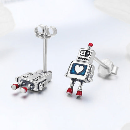 925 Sterling Silver 1.3cm Oxidized Enamel Earrings for Women
