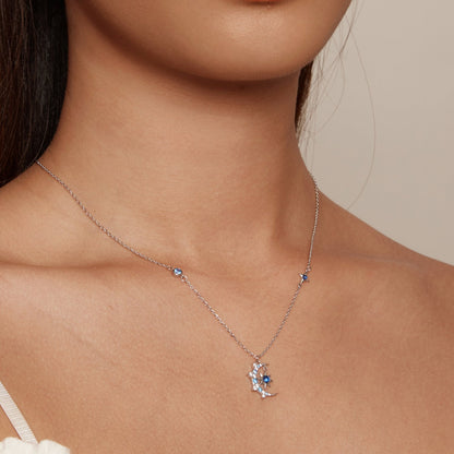 925 Sterling Silver Necklace with Pavé Setting CZ and Spinel Pendant