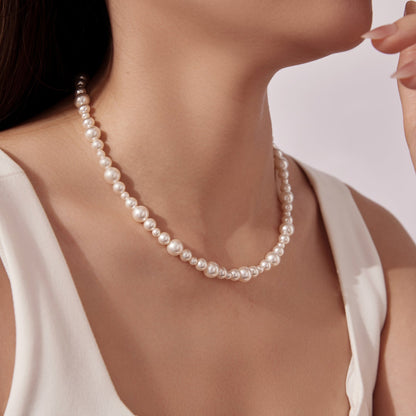925 Sterling Silver White Gold Plated Necklace with Synthetic Pearls for Women