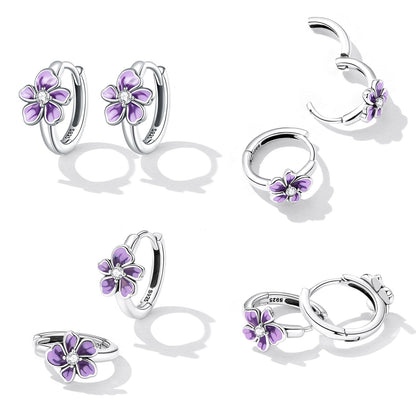 925 Sterling Silver Enamel Earrings with CZ - 1.2x0.7cm, Oxidized Finish for Women