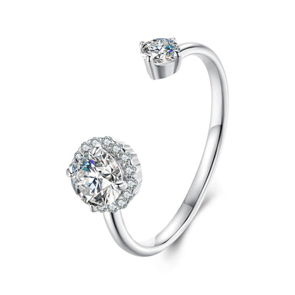 925 Sterling Silver Moissanite 0.5ct & 0.2ct Ring in Size E for Women