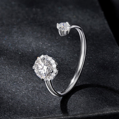 925 Sterling Silver Moissanite 0.5ct & 0.2ct Ring in Size E for Women